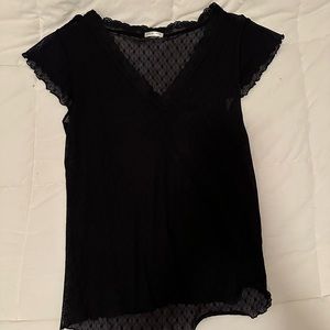 Black lace v-neck t-shirt